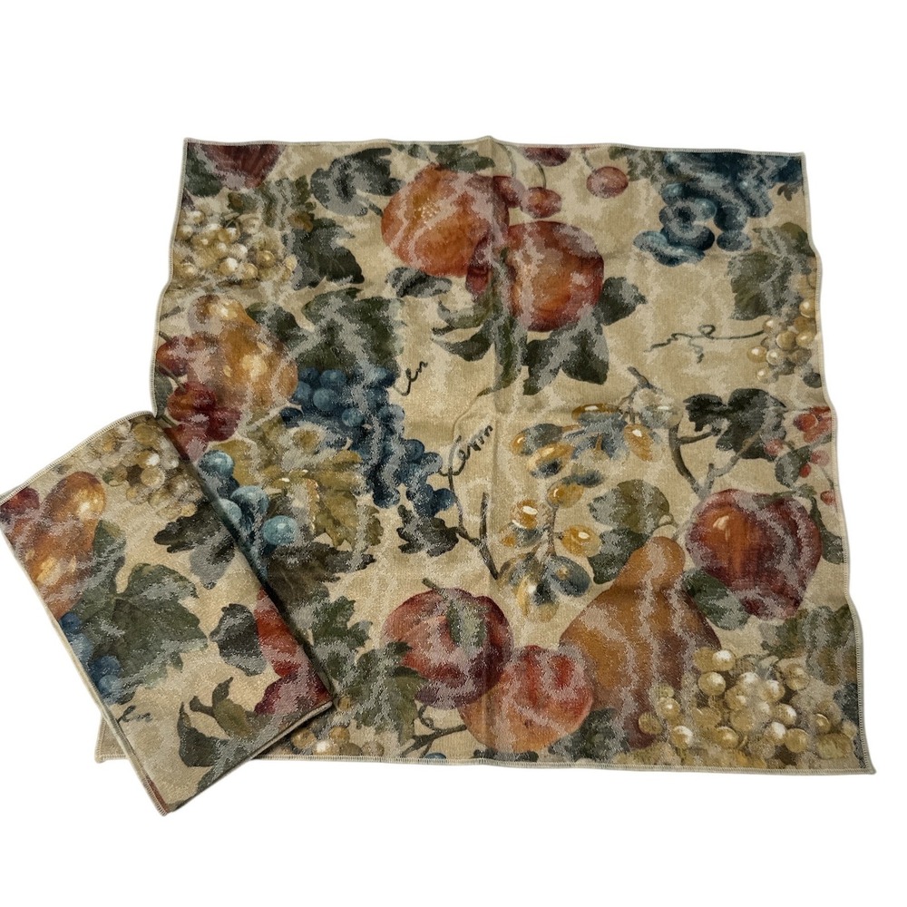 Vintage Style Fruit Harvest Woven Tapestry Napkins Placemats Set of 2 Fall Decor